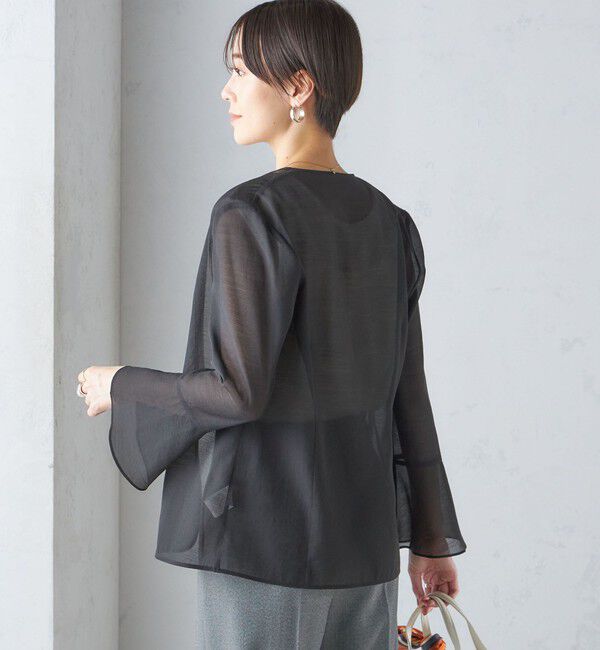 SHIPS for women「〈手洗い可能〉シアー オーガンジー フレア スリーブ ジャケット」|ノーカラージャケット|