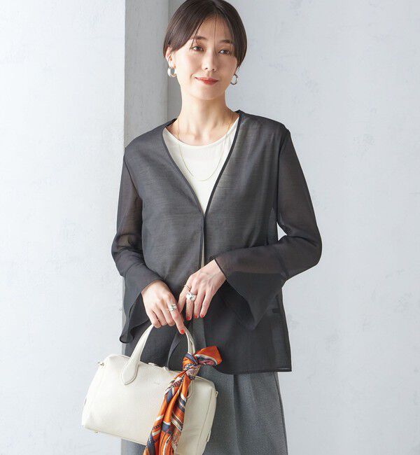 SHIPS for women「〈手洗い可能〉シアー オーガンジー フレア スリーブ ジャケット」|ノーカラージャケット|