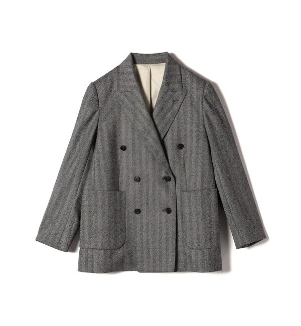 SHIPS for women「SHIPS Primary Navy Label: フラノ ヘリンボーン ダブルボタン ジャケット（セットアップ対応）」|テーラードジャケット|ブラック