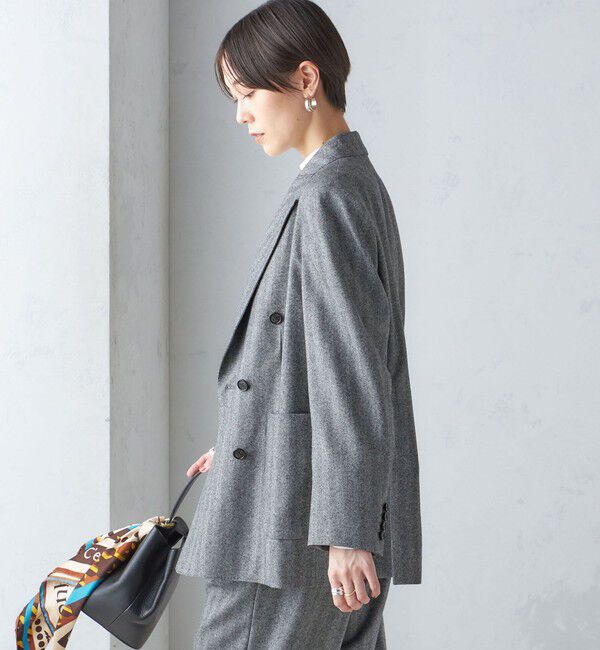 SHIPS for women「SHIPS Primary Navy Label: フラノ ヘリンボーン ダブルボタン ジャケット（セットアップ対応）」|テーラードジャケット|