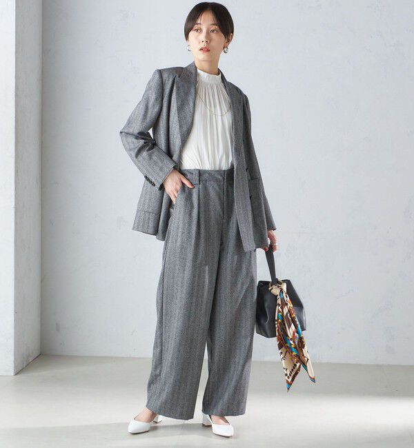 SHIPS for women「SHIPS Primary Navy Label: フラノ ヘリンボーン ダブルボタン ジャケット（セットアップ対応）」|テーラードジャケット|