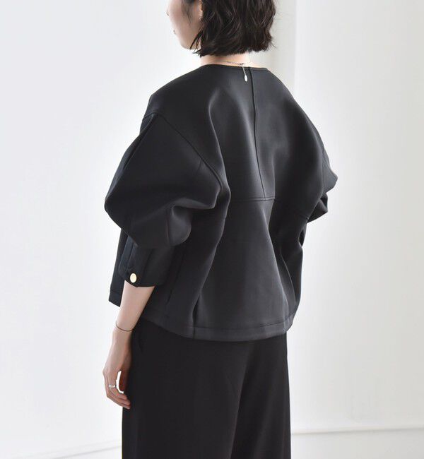 quaranciel「quaranciel:〈洗濯機可能〉ダブルジャージー ノーカラー コンパクト ジャケット」|ノーカラージャケット|