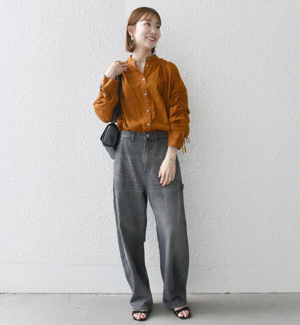 SHIPS any「SHIPS any: シアー ジャカード シャーリング バンドカラー シャツ」|シャツ・ブラウス|