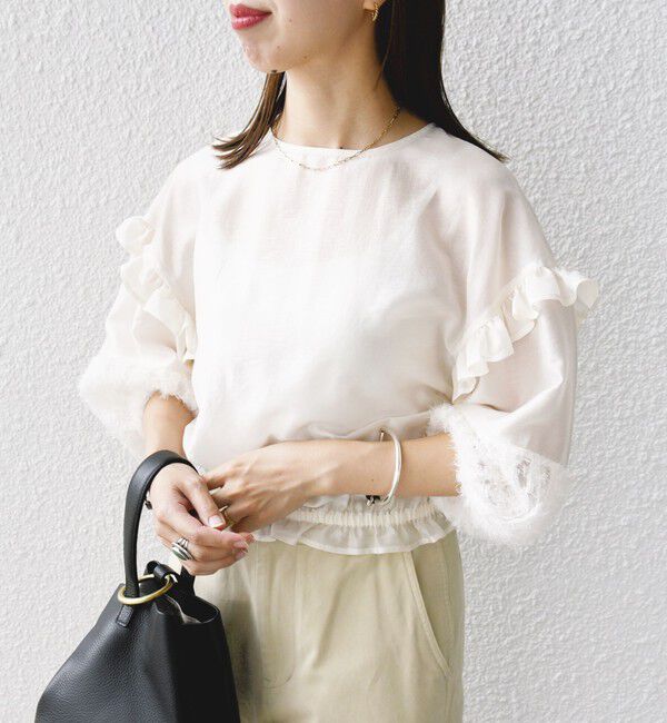 SHIPS for women「〈手洗い可能〉裾ゴム シアー &times; フェザー コンビ プルオーバー」|シャツ・ブラウス|