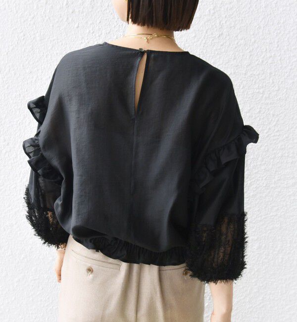 SHIPS for women「〈手洗い可能〉裾ゴム シアー &times; フェザー コンビ プルオーバー」|シャツ・ブラウス|