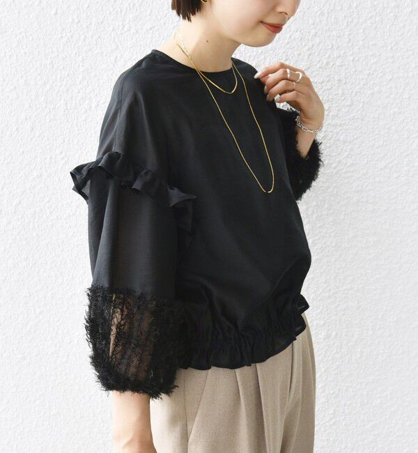 SHIPS for women「〈手洗い可能〉裾ゴム シアー &times; フェザー コンビ プルオーバー」|シャツ・ブラウス|