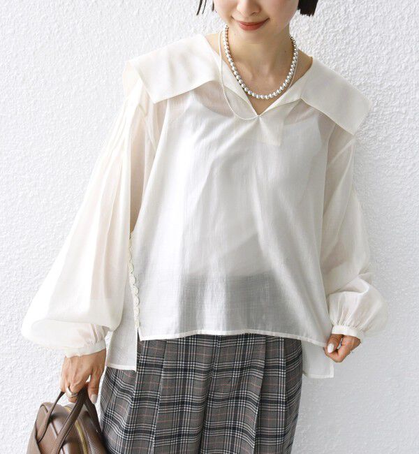 SHIPS for women「【WEB限定】〈手洗い可能〉ドット / レオパード プリント シアー ブラウス」|シャツ・ブラウス|