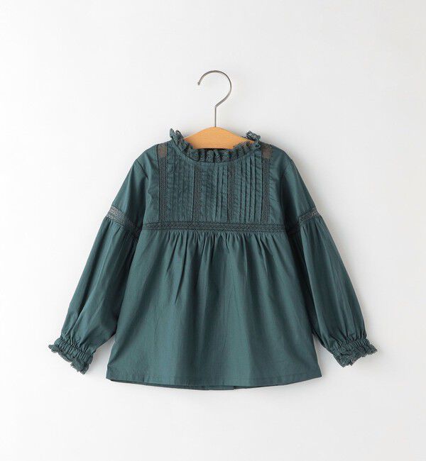 SHIPS KIDS「SHIPS KIDS:80～90cm / レース ピンタック 長袖 ブラウス」|シャツ・ブラウス|ダークグリーン