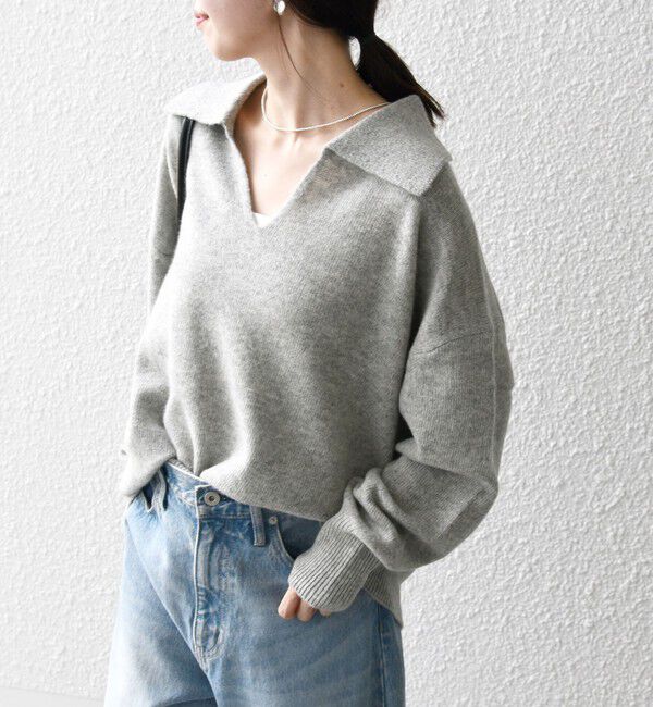 SHIPS any「【WEB限定】SHIPS any: 〈手洗い可能〉AQUA カシミヤ ミックス スキッパー カラー プルオーバー」|ニット・セーター|