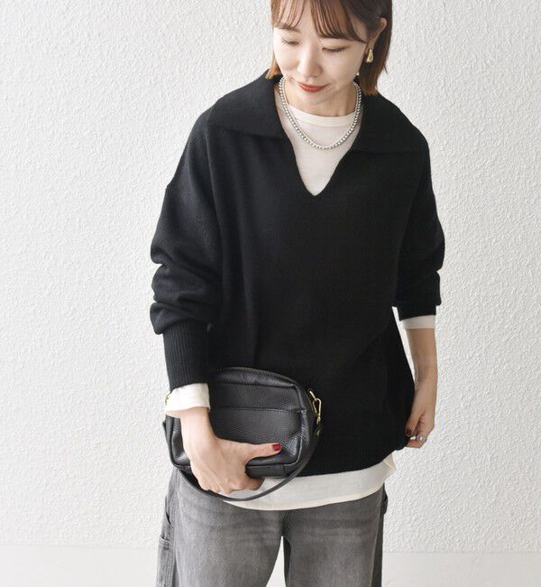 SHIPS any「【WEB限定】SHIPS any: 〈手洗い可能〉AQUA カシミヤ ミックス スキッパー カラー プルオーバー」|ニット・セーター|