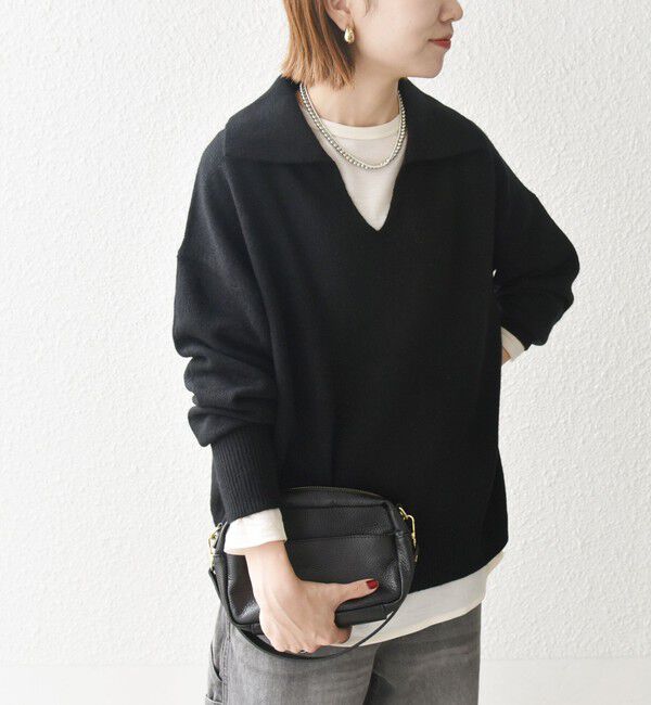 SHIPS any「【WEB限定】SHIPS any: 〈手洗い可能〉AQUA カシミヤ ミックス スキッパー カラー プルオーバー」|ニット・セーター|