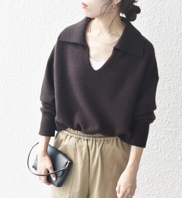 SHIPS any「【WEB限定】SHIPS any: 〈手洗い可能〉AQUA カシミヤ ミックス スキッパー カラー プルオーバー」|ニット・セーター|