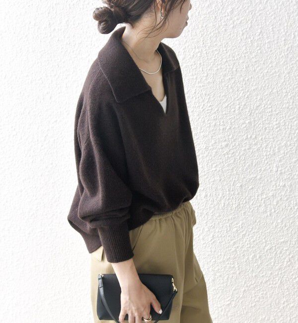 SHIPS any「【WEB限定】SHIPS any: 〈手洗い可能〉AQUA カシミヤ ミックス スキッパー カラー プルオーバー」|ニット・セーター|