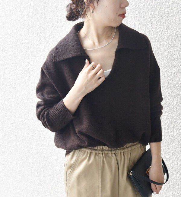 SHIPS any「【WEB限定】SHIPS any: 〈手洗い可能〉AQUA カシミヤ ミックス スキッパー カラー プルオーバー」|ニット・セーター|