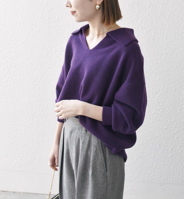 SHIPS any「【WEB限定】SHIPS any: 〈手洗い可能〉AQUA カシミヤ ミックス スキッパー カラー プルオーバー」|ニット・セーター|