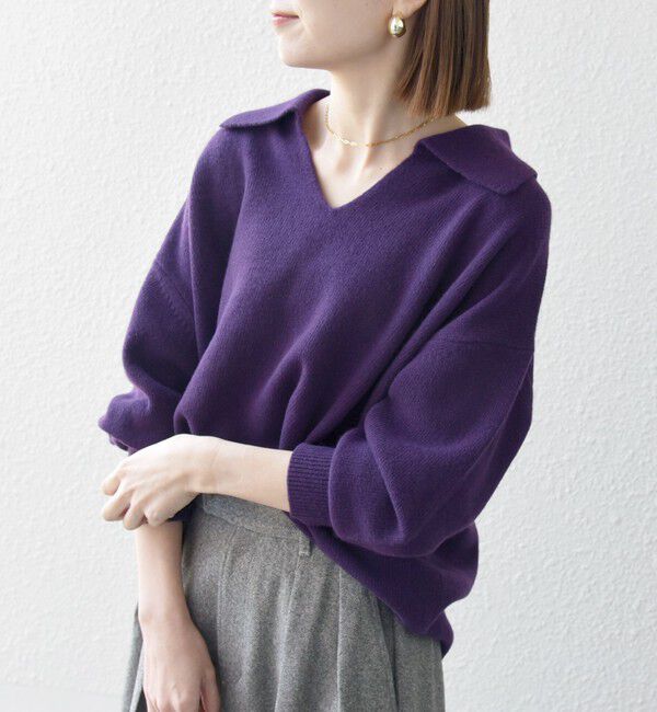 SHIPS any「【WEB限定】SHIPS any: 〈手洗い可能〉AQUA カシミヤ ミックス スキッパー カラー プルオーバー」|ニット・セーター|