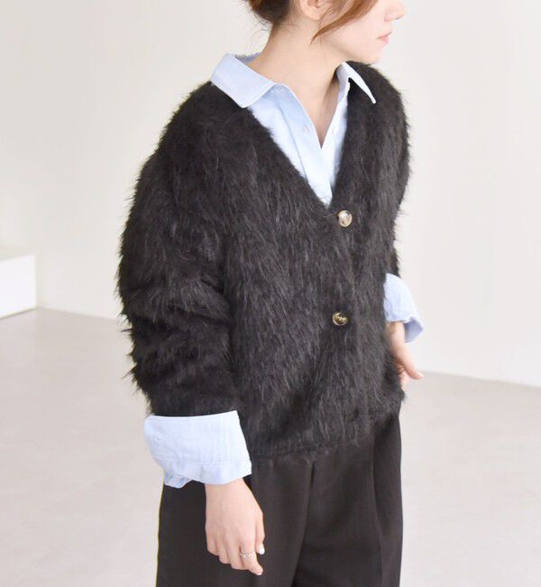 quaranciel「quaranciel:〈手洗い可能〉シャギー コンパクト Vネック カーディガン」|カーディガン|