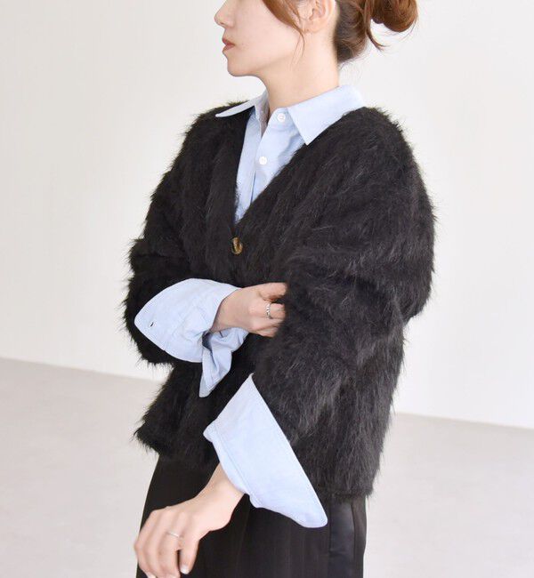 quaranciel「quaranciel:〈手洗い可能〉シャギー コンパクト Vネック カーディガン」|カーディガン|