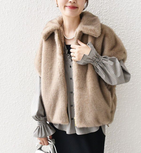 SHIPS for women「【WEB限定】グラデーション ファー ジップ ベスト」|その他|ベージュ系