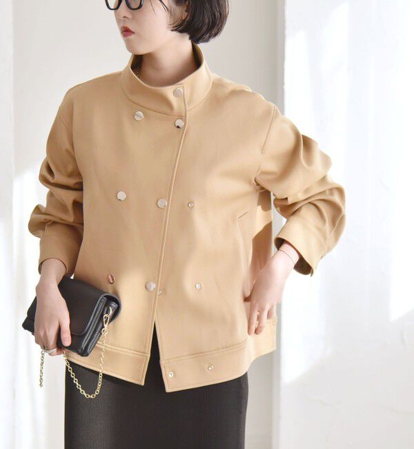 quaranciel「quaranciel: ダブル サテン スタンドカラー ブルゾン コート」|ブルゾン・スタジャン|