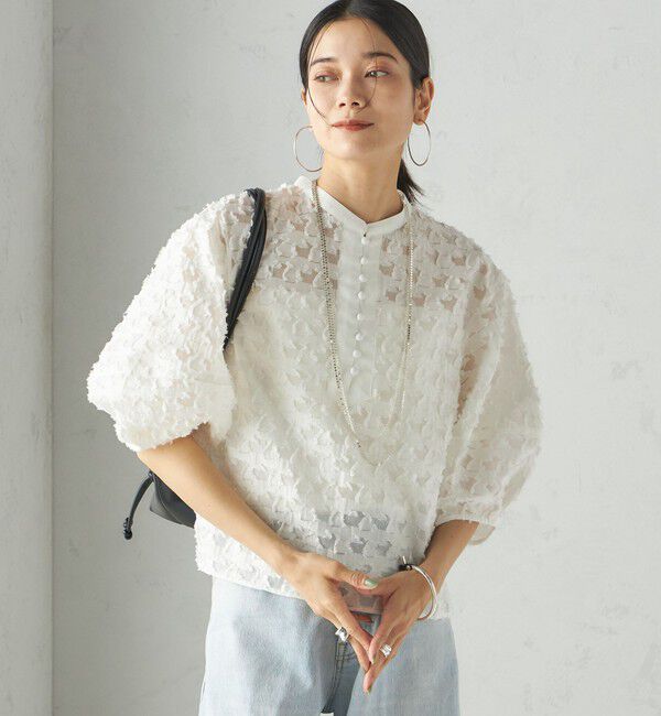 SHIPS for women「〈手洗い可能〉幾何柄 カット ジャカード ブラウス」|シャツ・ブラウス|