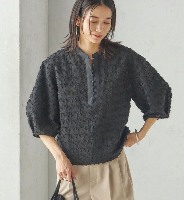 SHIPS for women「〈手洗い可能〉幾何柄 カット ジャカード ブラウス」|シャツ・ブラウス|ブラック