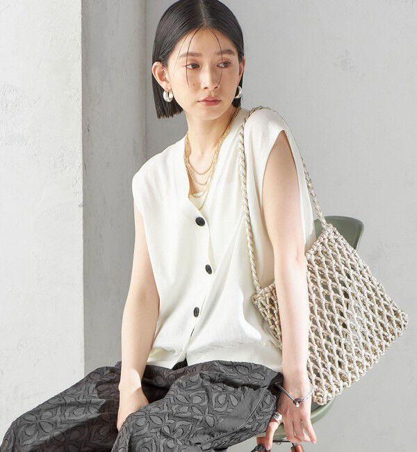 SHIPS for women「〈接触冷感 / 手洗い可能〉アイスコットン フレンチ スリーブ ジレ カーディガン」|ベスト・ジレ|