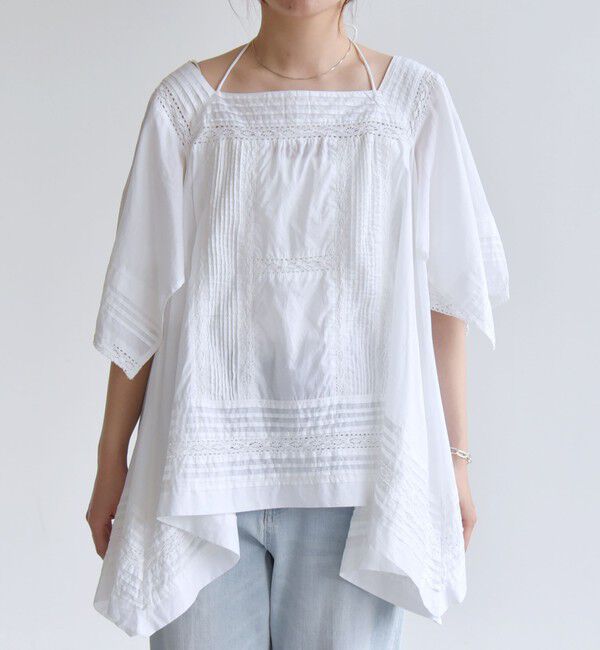 quaranciel「quaranciel:〈洗濯機可能〉コットン レース ライン スクエア ネック ブラウス」|シャツ・ブラウス|