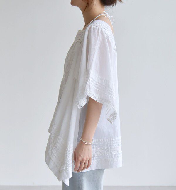 quaranciel「quaranciel:〈洗濯機可能〉コットン レース ライン スクエア ネック ブラウス」|シャツ・ブラウス|