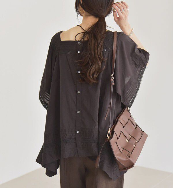 quaranciel「quaranciel:〈洗濯機可能〉コットン レース ライン スクエア ネック ブラウス」|シャツ・ブラウス|