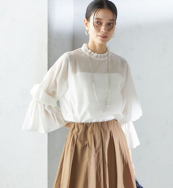 SHIPS for women「〈手洗い可能〉シルク混 シャイニー フリル スリーブ ブラウス」|シャツ・ブラウス|