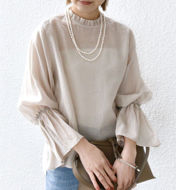 SHIPS for women「〈手洗い可能〉シルク混 シャイニー フリル スリーブ ブラウス」|シャツ・ブラウス|