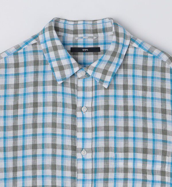 SHIPS「SHIPS: レイモンド レギュラーカラー リネン チェック ショートスリーブ シャツ」|シャツ・ブラウス|