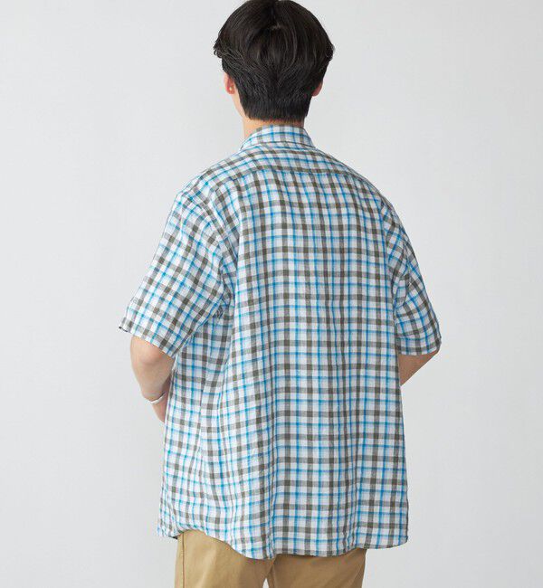 SHIPS「SHIPS: レイモンド レギュラーカラー リネン チェック ショートスリーブ シャツ」|シャツ・ブラウス|