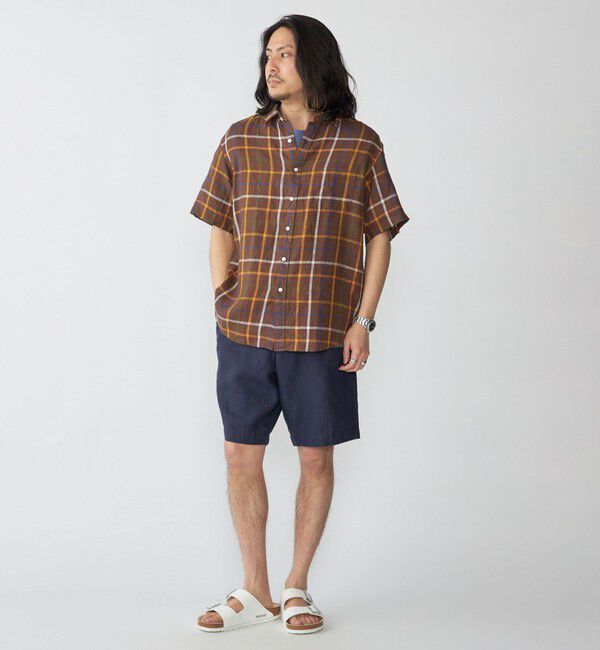 SHIPS「SHIPS: レイモンド レギュラーカラー リネン チェック ショートスリーブ シャツ」|シャツ・ブラウス|