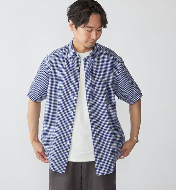 SHIPS「SHIPS: レイモンド レギュラーカラー リネン チェック ショートスリーブ シャツ」|シャツ・ブラウス|