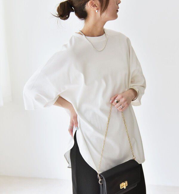 quaranciel「quaranciel:〈接触冷感/汗染み防止加工/洗濯機可能〉ラウンドヘム クルー ビッグ TEE」|Tシャツ・カットソー|