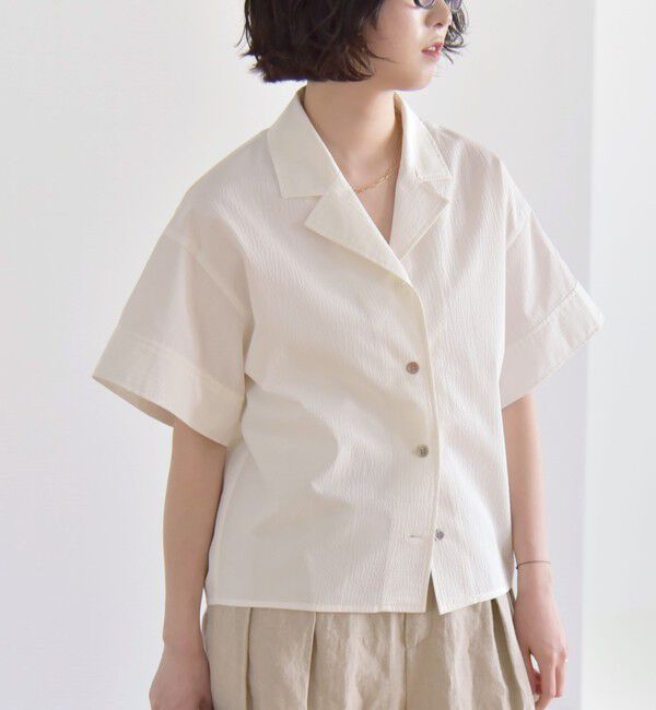 quaranciel「quaranciel:〈洗濯機可能〉ミニサッカー ハーフスリーブ 開襟 シャツ」|シャツ・ブラウス|