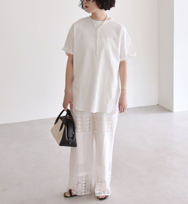 quaranciel「quaranciel:〈接触冷感/汗染み防止/洗濯機可能〉スリット ルーズ チュニック TEE」|Tシャツ・カットソー|