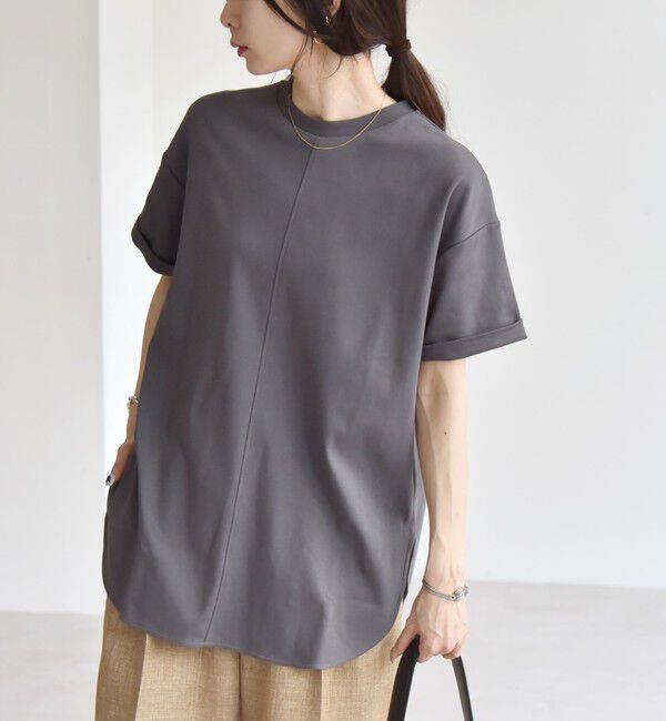 quaranciel「quaranciel:〈接触冷感/汗染み防止/洗濯機可能〉スリット ルーズ チュニック TEE」|Tシャツ・カットソー|