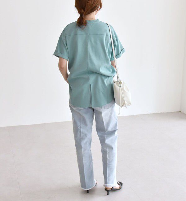 quaranciel「quaranciel:〈接触冷感/汗染み防止/洗濯機可能〉スリット ルーズ チュニック TEE」|Tシャツ・カットソー|