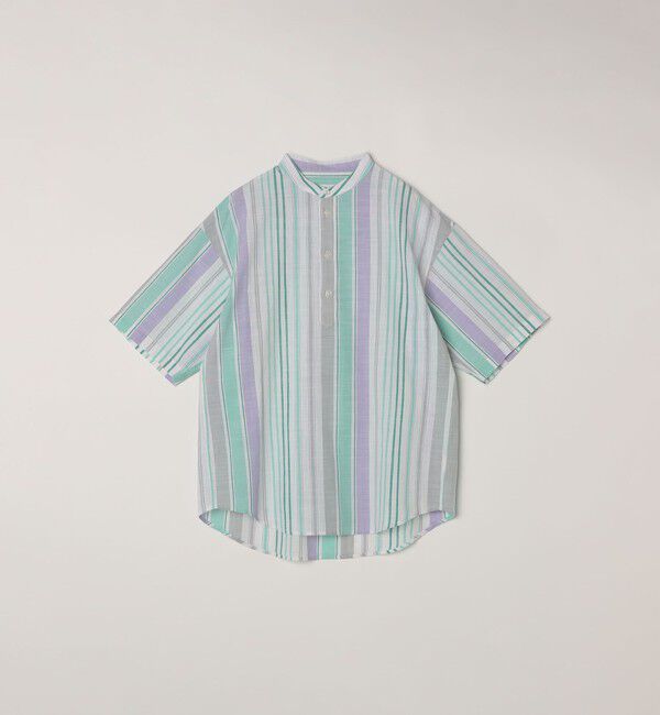 SHIPS any「SHIPS any: BEZ TEXTILE マルチカラー ストライプ/ソリッド バンドカラー プルオーバー シャツ◇」|シャツ・ブラウス|