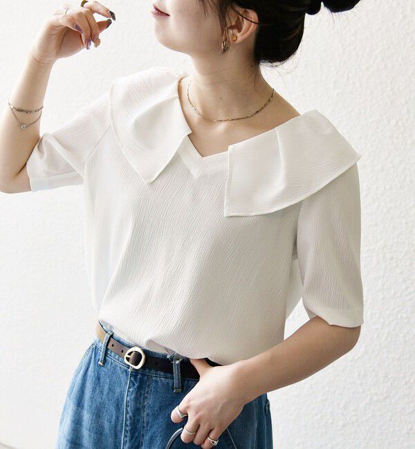 SHIPS any「【WEB限定】SHIPS any:〈洗濯機可能〉ラフ サテン フリルカラー ブラウス 25SS」|シャツ・ブラウス|