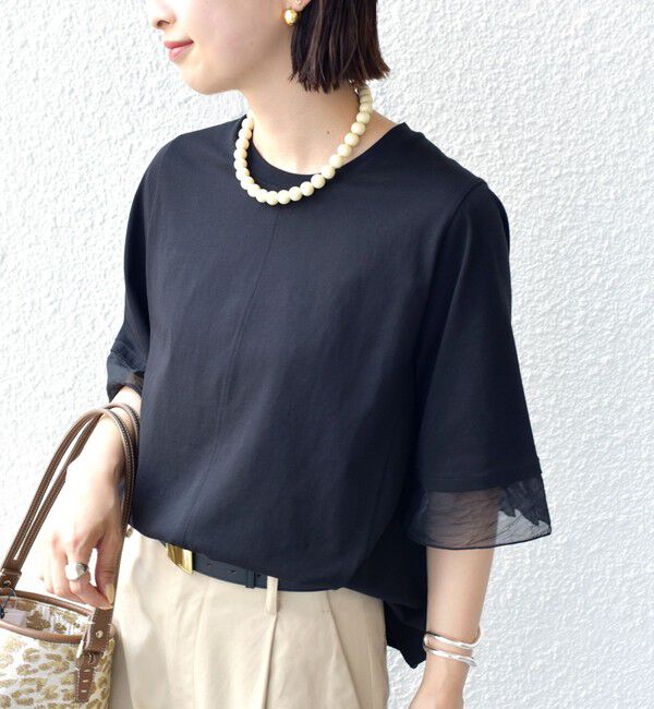 SHIPS for women「〈接触冷感 / UVカット〉シアー オーガンジー コンビ プルオーバー」|Tシャツ・カットソー|