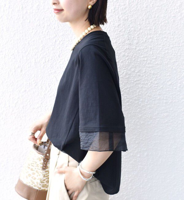 SHIPS for women「〈接触冷感 / UVカット〉シアー オーガンジー コンビ プルオーバー」|Tシャツ・カットソー|