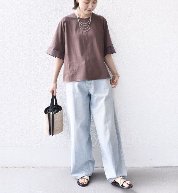 SHIPS for women「〈接触冷感 / UVカット〉シアー オーガンジー コンビ プルオーバー」|Tシャツ・カットソー|