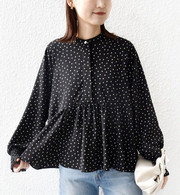 SHIPS for women「《予約》【WEB限定】〈手洗い可能〉ドット 花柄 袖 シャーリング ブラウス」|シャツ・ブラウス|