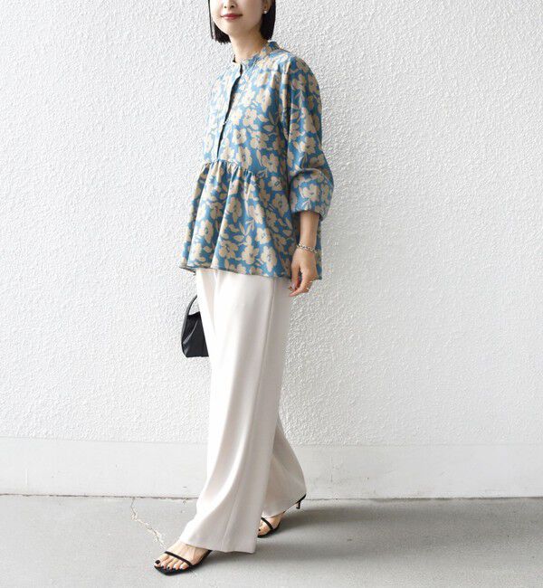 SHIPS for women「《予約》【WEB限定】〈手洗い可能〉ドット 花柄 袖 シャーリング ブラウス」|シャツ・ブラウス|