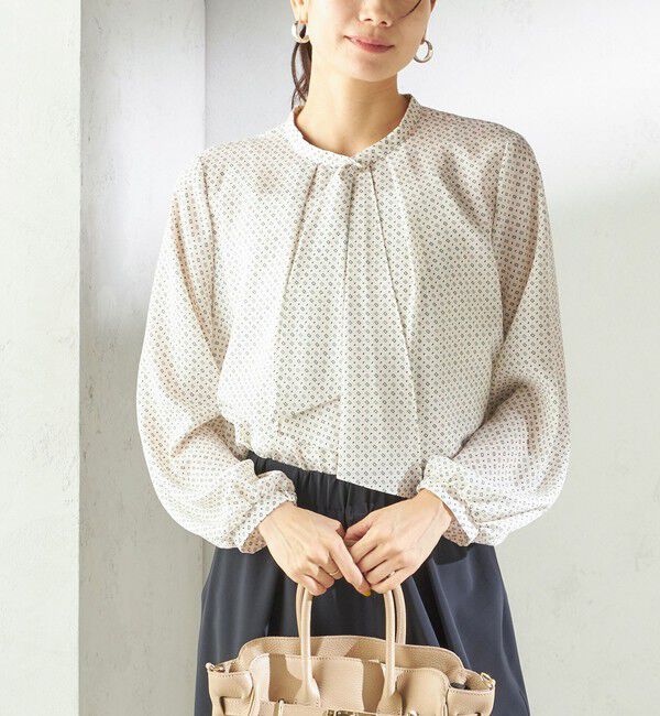 SHIPS for women「〈手洗い可能〉プリント タイ 長袖 ブラウス」|シャツ・ブラウス|オフホワイト