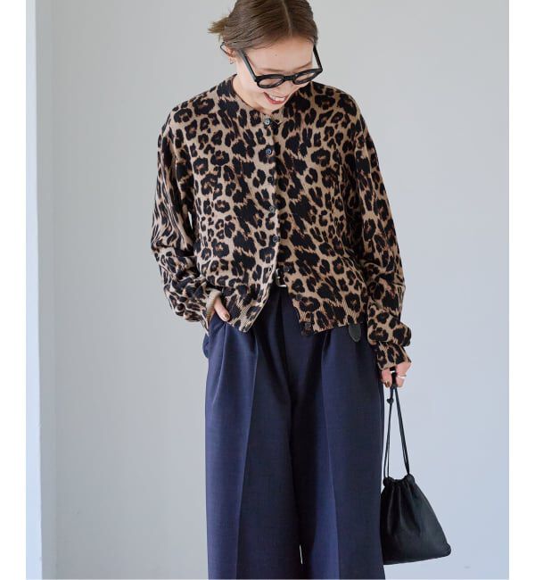 OUTDOOR PRODUCTS Usual Things「追加2 レオパード プリントクルーネックカーディガン」|カーディガン|ブラウン